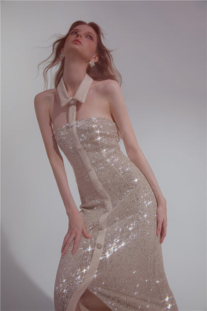 Wardrobes by Chen High End Sequin Halter Neck Cocktail Dress-Davy