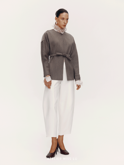 ATELIER MISS LU Curved silhouette sheep wool belt coat - PLEA