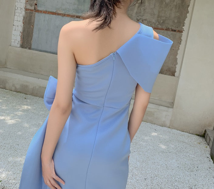 DOLLY Elegant French Style Slant Collar Sleeveless High Waist Midi Dress-QUINNE