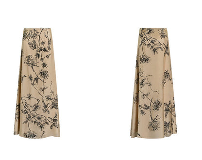 M essential Wise & Elegant Relaxed Resort Silk Flowing Streamer Print Skirt-SELVARA.