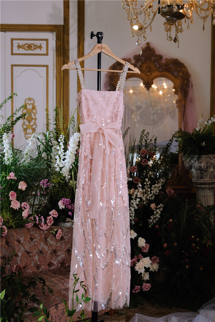 Wardrobes by Chen Luxury Fog Pink Round Neck Sleeveless Chiffon Dinner Dress-Nini