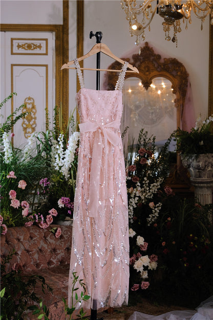 Wardrobes by Chen Luxury Fog Pink Round Neck Sleeveless Chiffon Dinner Dress-Nini