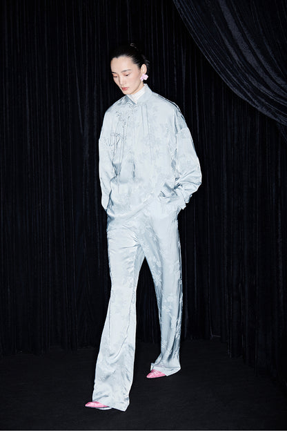 M essential Mackay designer pastel bue disc button placket shirt pant top set - sept.