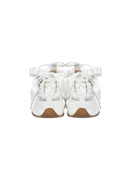 FAME Contrast Bow Lace-On Sneaker Women's Shoes Rococo - DAVID