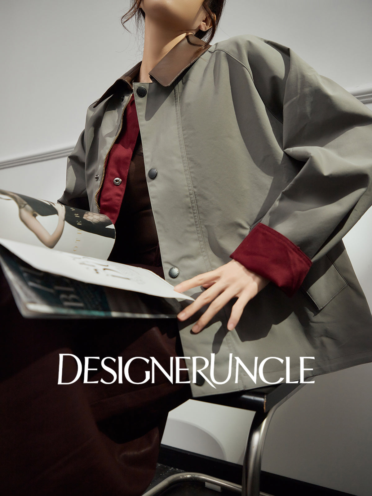 DGU "Blank" gray and green wine red leather black cool and sassy high-end jacket - Sidney.