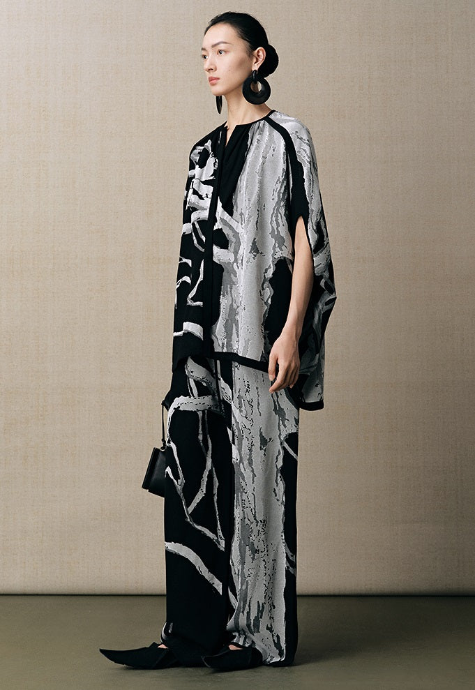 ZHUCHONGYUN jacquard wide-leg knitted trousers and top outfit set-NANCY.