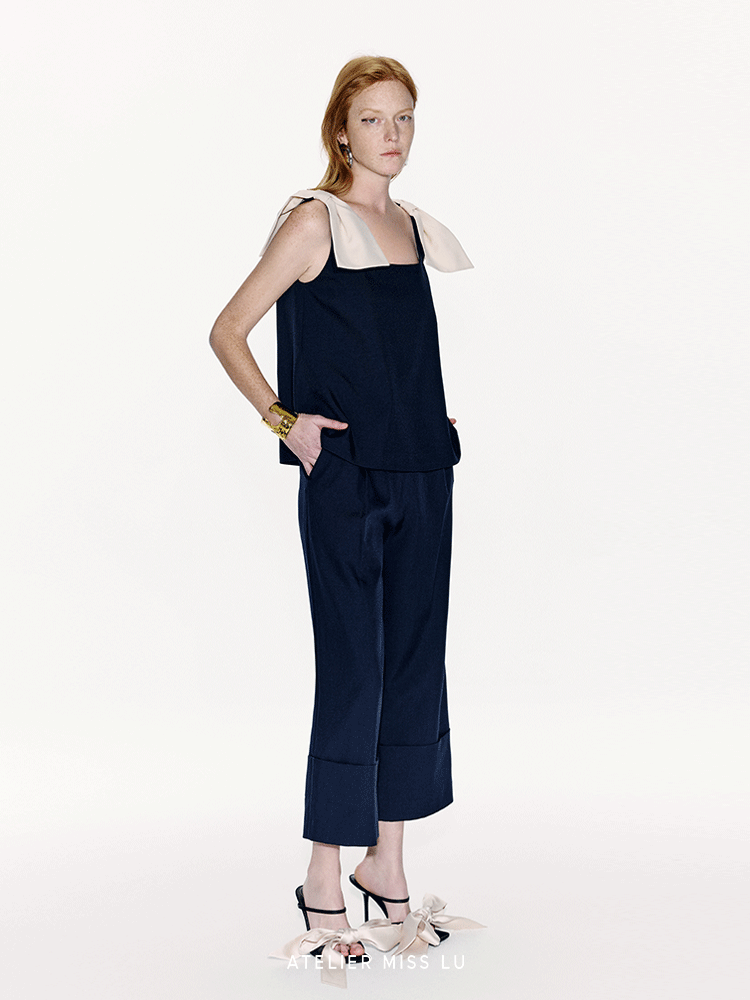 ATELIER MISS LU Contrasting Styling Ribbon A-Line Top -JACK.