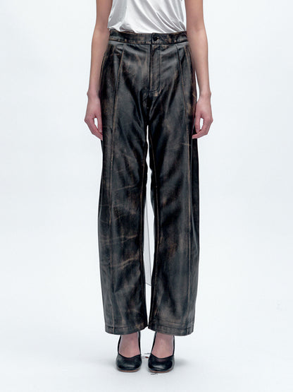 JACQUES WEI Dark Vintage Distressed Brown Leather Pants - LYDIA
