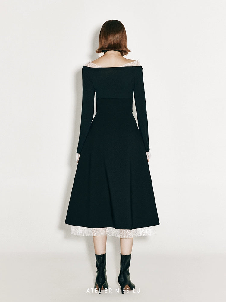 ATELIER MISS LU  Fall/Winter layered lace hem high-waisted umbrella skirt - DIONNE.