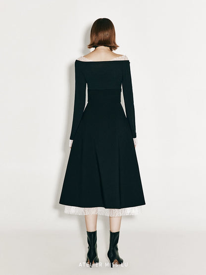 ATELIER MISS LU  Fall/Winter layered lace hem high-waisted umbrella skirt - DIONNE.