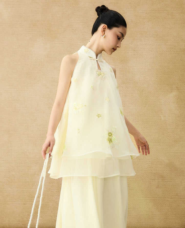 HECO Chinese Pearl Edge Embroidered Sleeveless Tulle Vest - IDEM.
