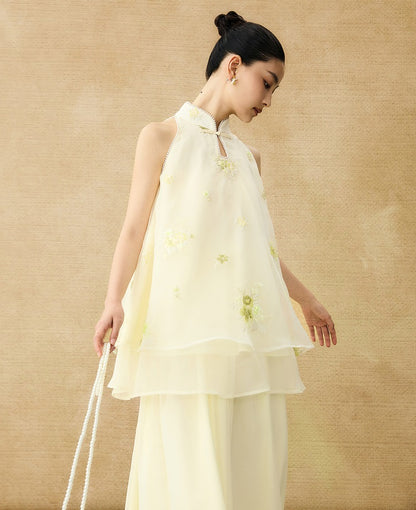HECO Chinese Pearl Edge Embroidered Sleeveless Tulle Vest - IDEM.