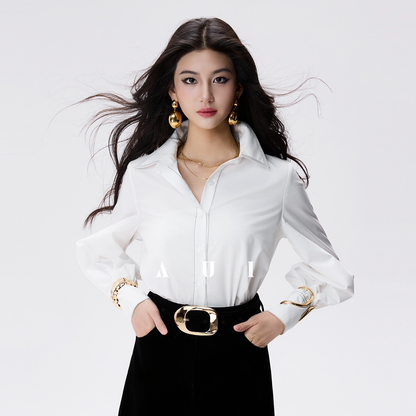 AUI Grey Double Ended Zipper Lapel Jacket Premium A-Line Two-Piece Suit Skirt - Yeong-Ja