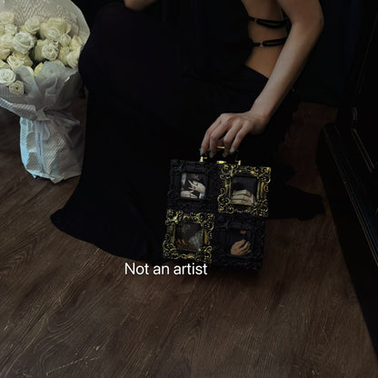 NOT AN ARTIST Vintage handmade black gold oil painting box clutch - MINQ.