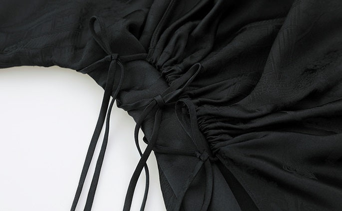 ZHUCHONGYUN Black wrap-style mulberry silk v-neck top-VANI.