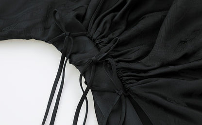 ZHUCHONGYUN Black wrap-style mulberry silk v-neck top-VANI.