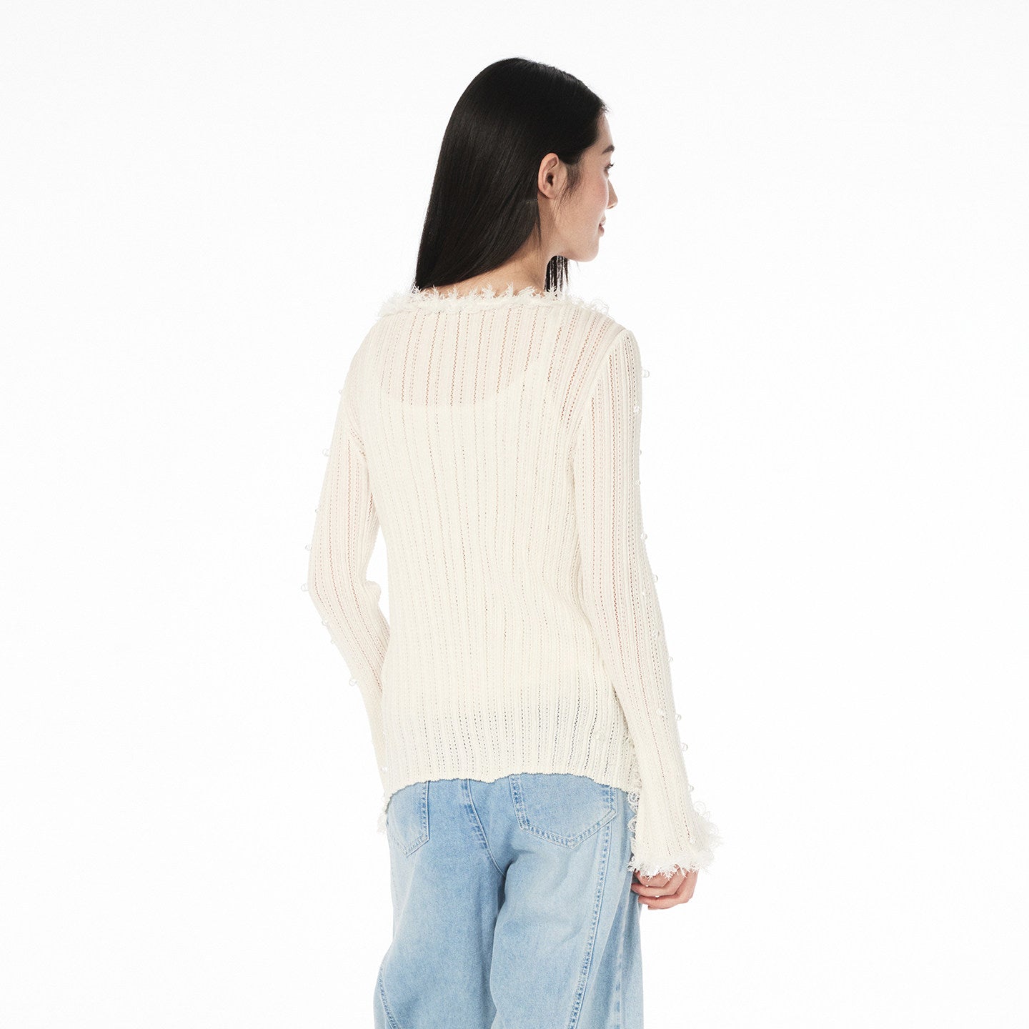 FAME Comfortable Fairy Lace Spliced Knitted Cardigan Top - MASON