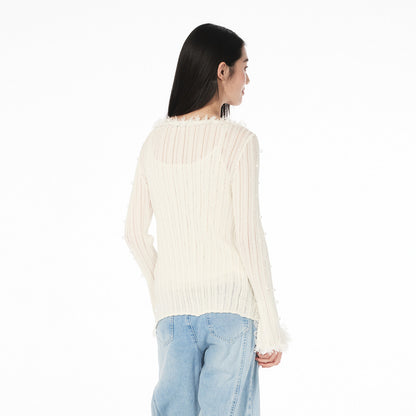 FAME Comfortable Fairy Lace Spliced Knitted Cardigan Top - MASON