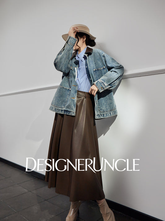 DGU "Qingyan" denim blue short jacket retro loose and versatile slimming top - Robert.