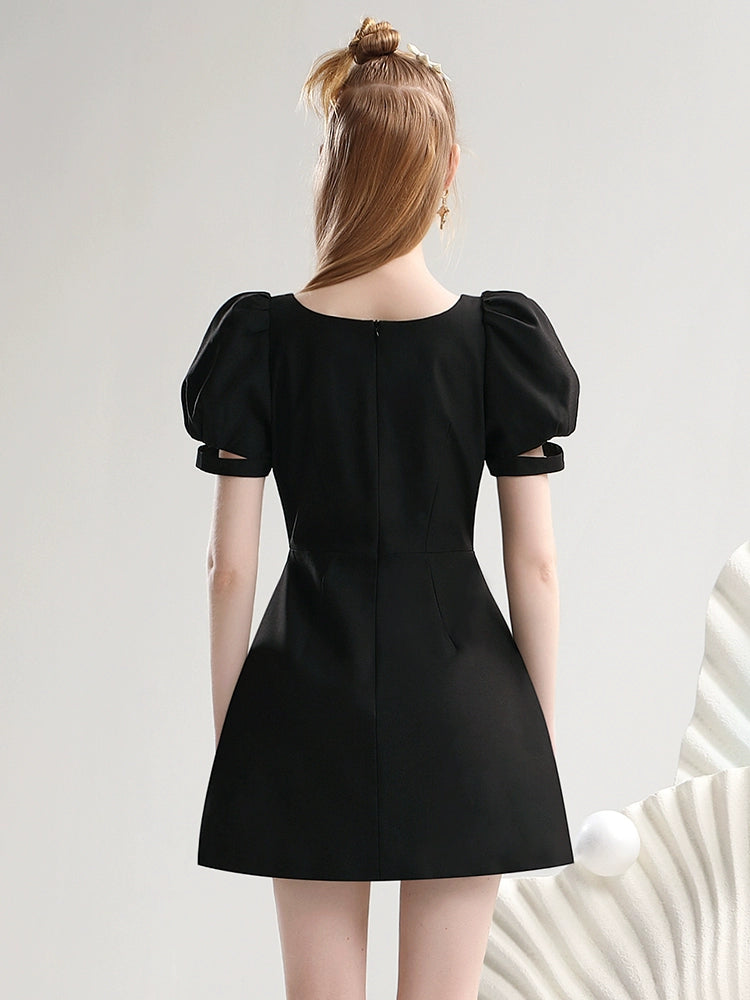 CHECOCRE New Three-Dimensional Beads Rose Bow Contrasting Little Black Dress - CHARLES