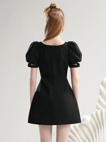 CHECOCRE New Three-Dimensional Beads Rose Bow Contrasting Little Black Dress - CHARLES