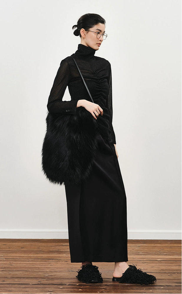 ZHUCHONGYUN simple fashionable black satin straight long skirt-MEGUMIN.