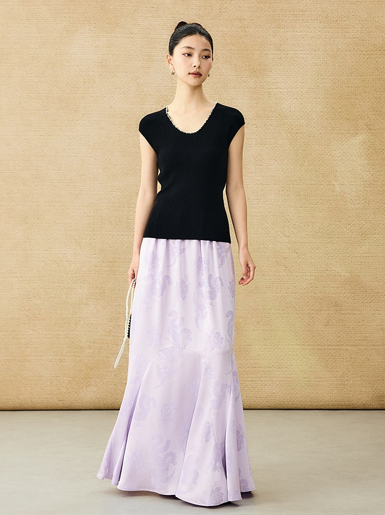 HECO Chinese Style Acetate Jacquard Elasticated High-waisted Fishtail Skirt - BETH.
