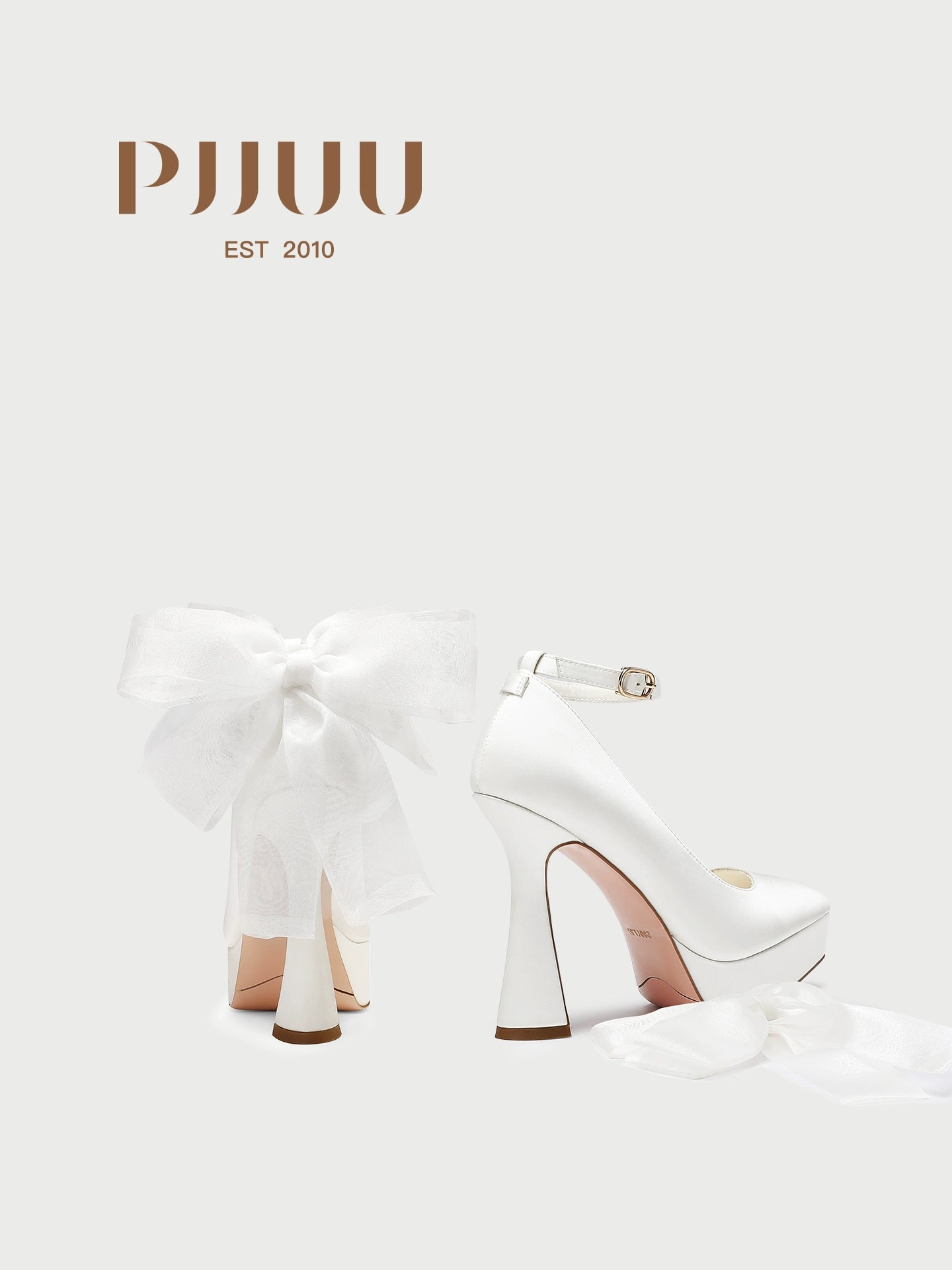 PJJUU white thick high heel ankle strap mary jane shoes - TWITCH.