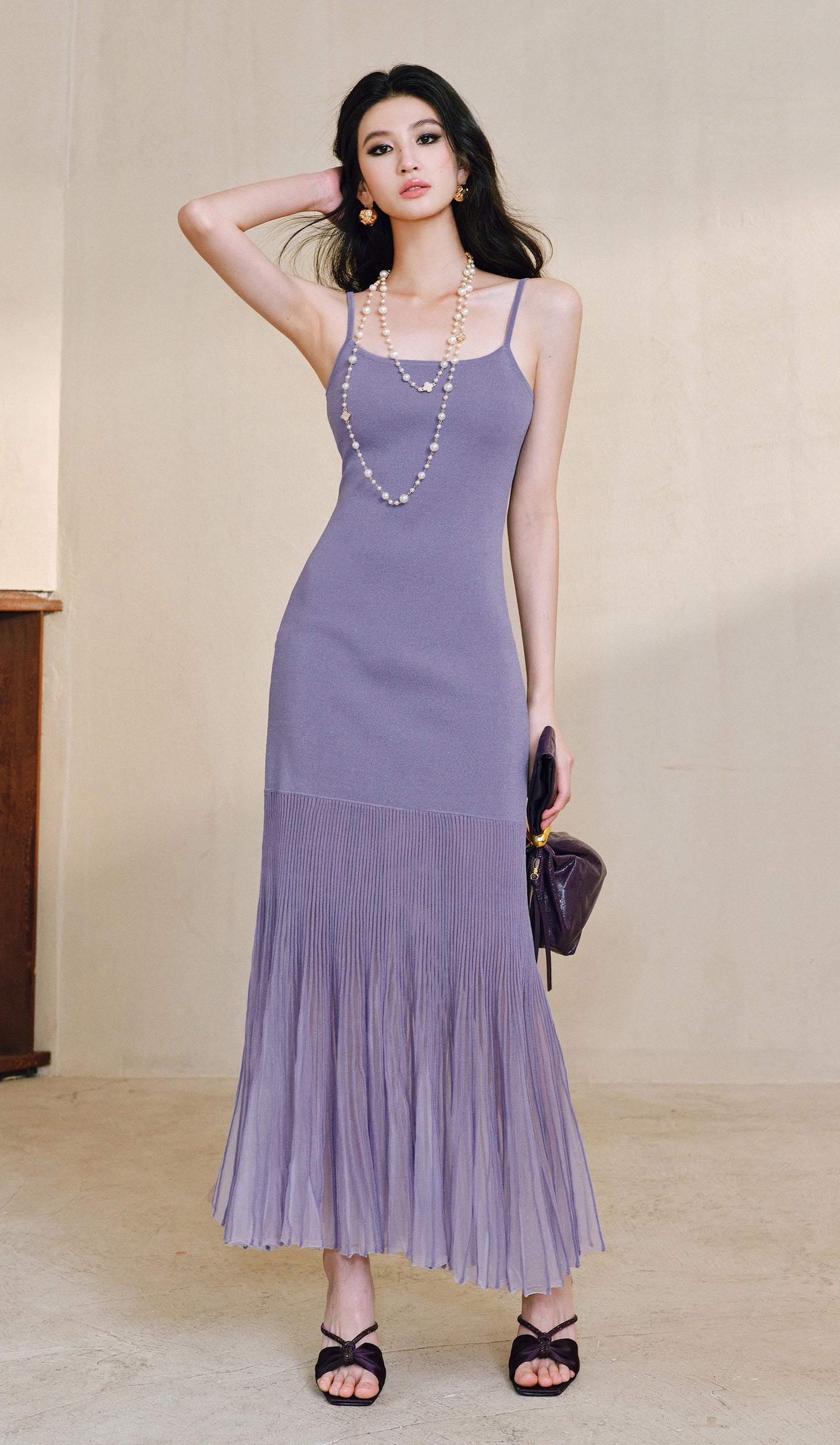 WANGXO | High-Quality Linen Tulle Temperament Suspender Fishtail Dress-LÉYA.