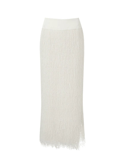 ZHUCHONGYUN  snow-white fringe loose straight long skirt-SOUH.