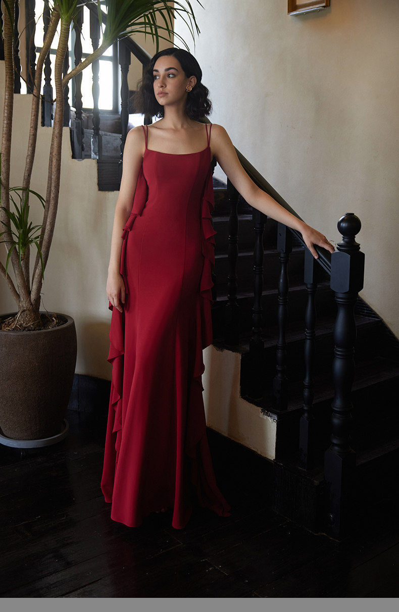 GOUDIN red engagement long suspender slimming host dress-LIN.