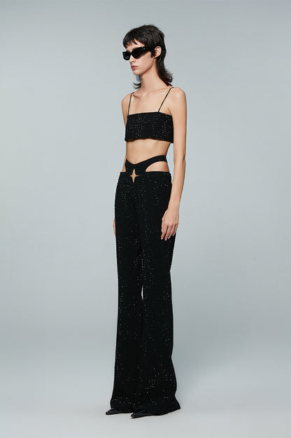 ANNAKIKI Triacetate Hollow Four-pointed Star Full Diamond Bootcut Pants-SATO