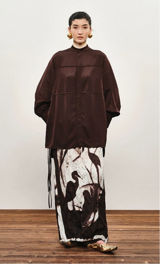 ZHUCHONGYUN Dragon Pattern Embroidery Lace-up Collar Shirt--AKEMI.