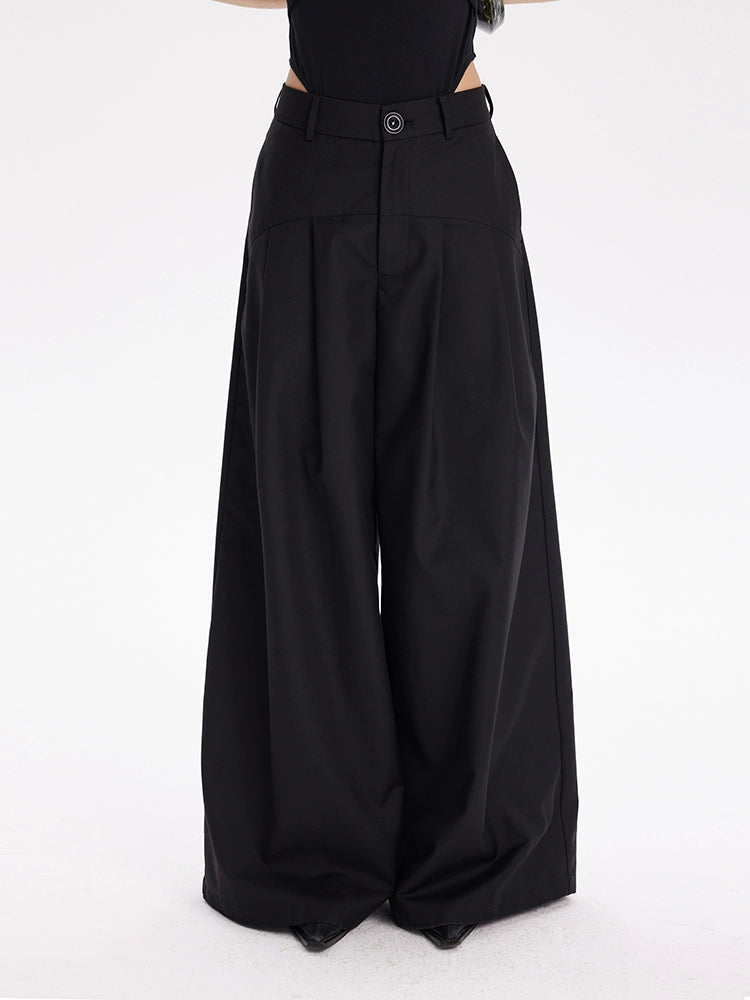 TINY IN Curved split wide-leg black trousers-SLUF
