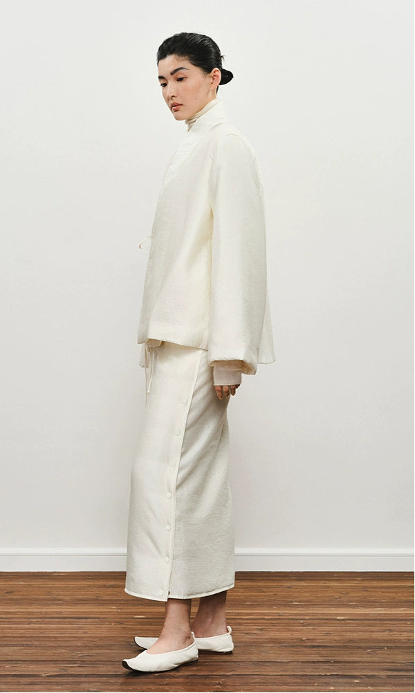 ZHUCHONGYUN midi cotton skirt with side button detailing and a drawstring waist-SEZA.