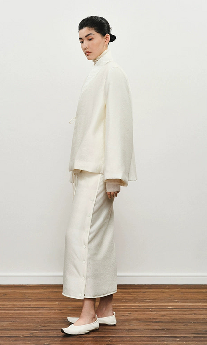 ZHUCHONGYUN midi cotton skirt with side button detailing and a drawstring waist-SEZA.