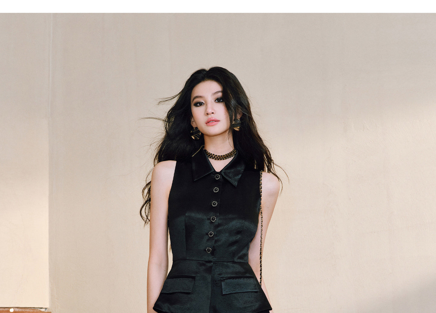 WANGXO | Faux Two-Piece Vest Suit & Romantic Pleated Gauze Skirt -THIA.