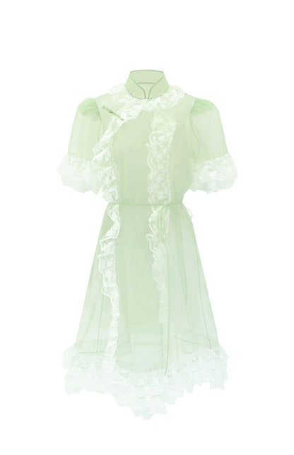 M essential Mackay designer Ear Mesh lace welt stand-up collar dress - DOUNT.