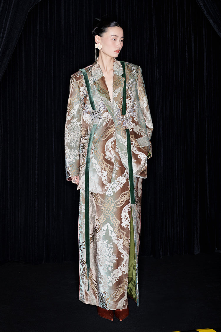 M essential Mackay designer vine pattern embroidery marble print jacket skirt suit- Eden.