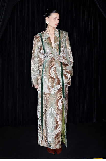 M essential Mackay designer vine pattern embroidery marble print jacket skirt suit- Eden.