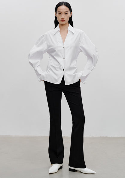 COMME MOI Lu Yan designer's new women's white cotton elastic V-neck commuter shirt - GIFTED.