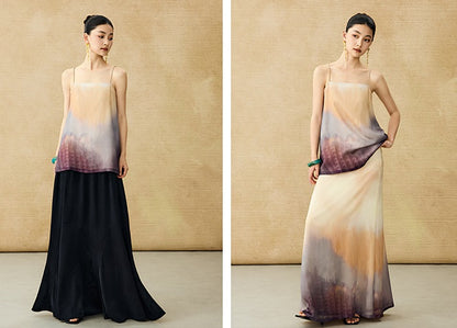 HECO Chinese Style Smudge Human Silk Camisole Cool and Breathable Seaside T - PALM.