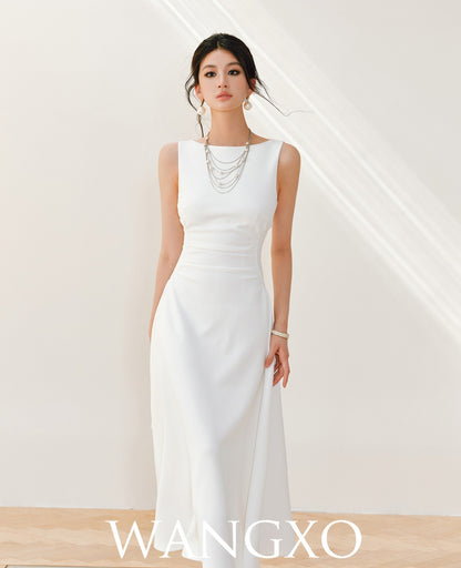 WANGXO | Boat Neck Cinched Waist & Flowing Umbrella Hem Dress  MARCELINE.