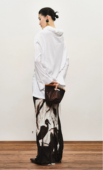 ZHUCHONGYUN Autumn Stork Leaf Slit Drawstring Skirt--YATO.