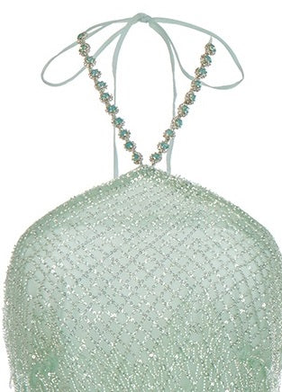 Wardrobes by Chen Elegant Green Halter Tassel cocktail party Dress-Zen