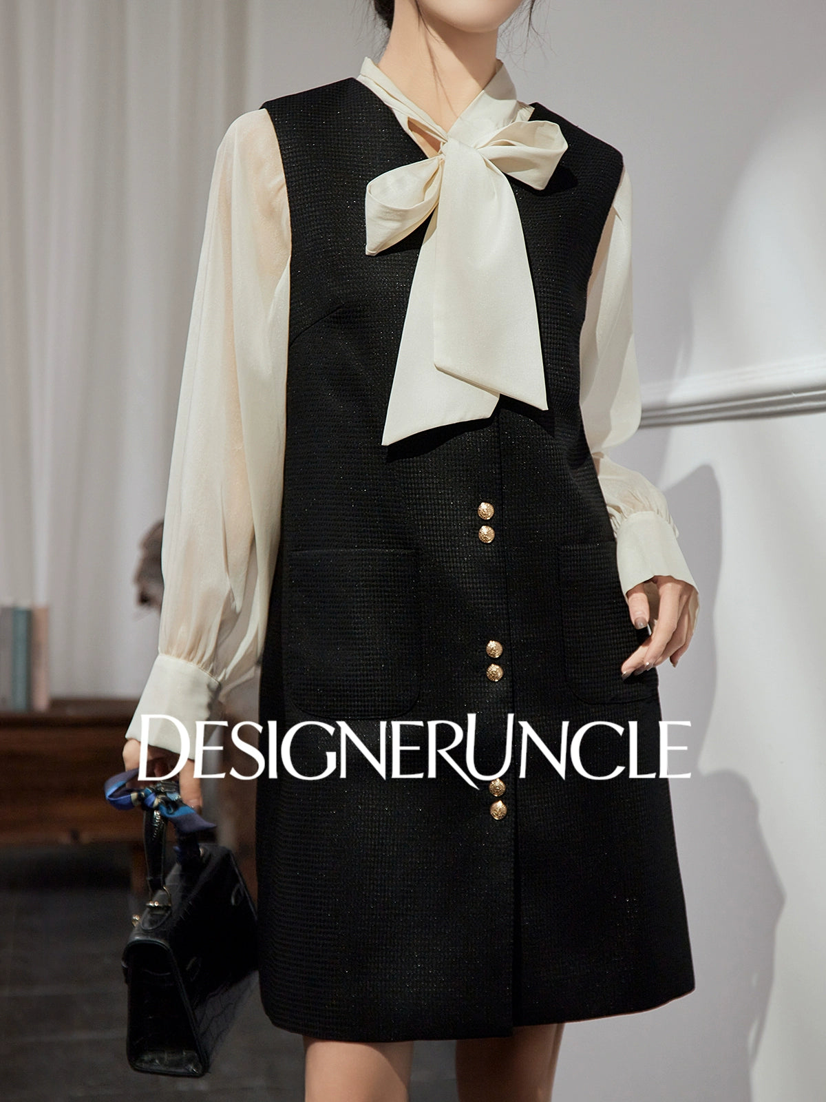 DGU "Suyu" black new small fragrance celebrity high-end commuter skirt - Carl.