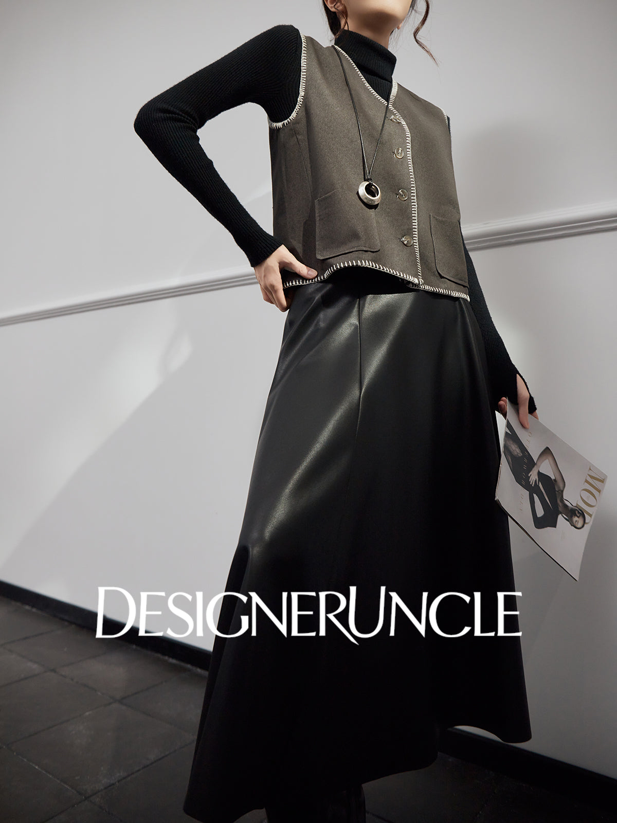 DGU|Leather Vest Light Luxury Commuting Loose and Versatile Design Shoulder Top - Stephan.