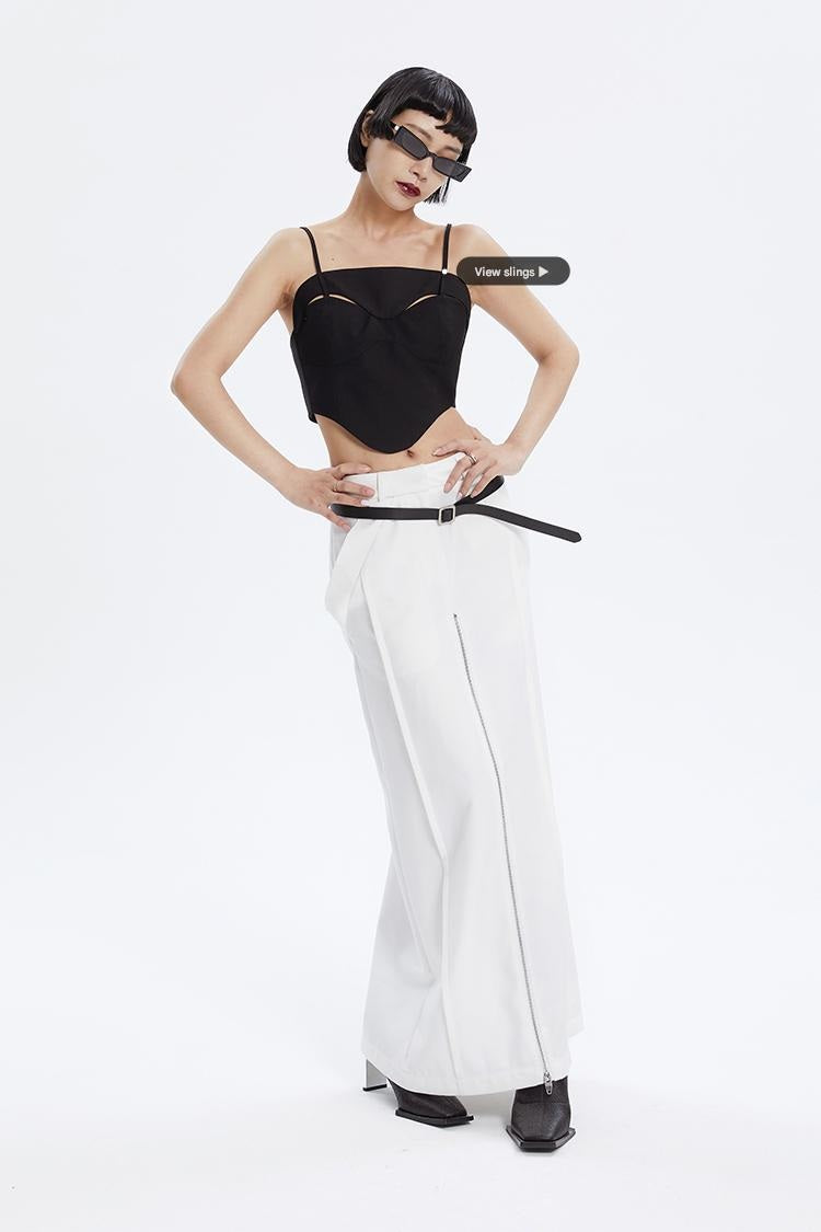 TINY IN zippered slit long straight legs structured seams low waist skirt -TENDO