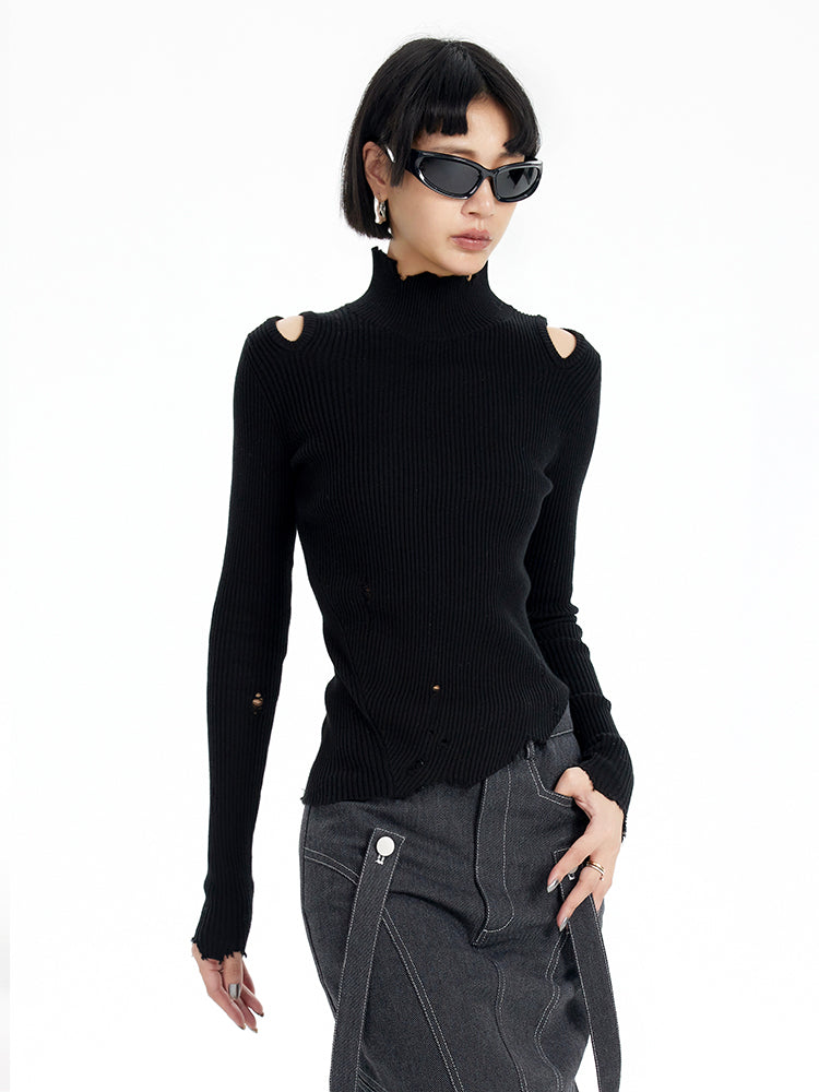 TINY IN irregular ripped raw edge wool knit sweater -SUAREZ