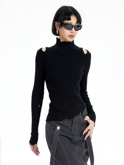 TINY IN irregular ripped raw edge wool knit sweater -SUAREZ